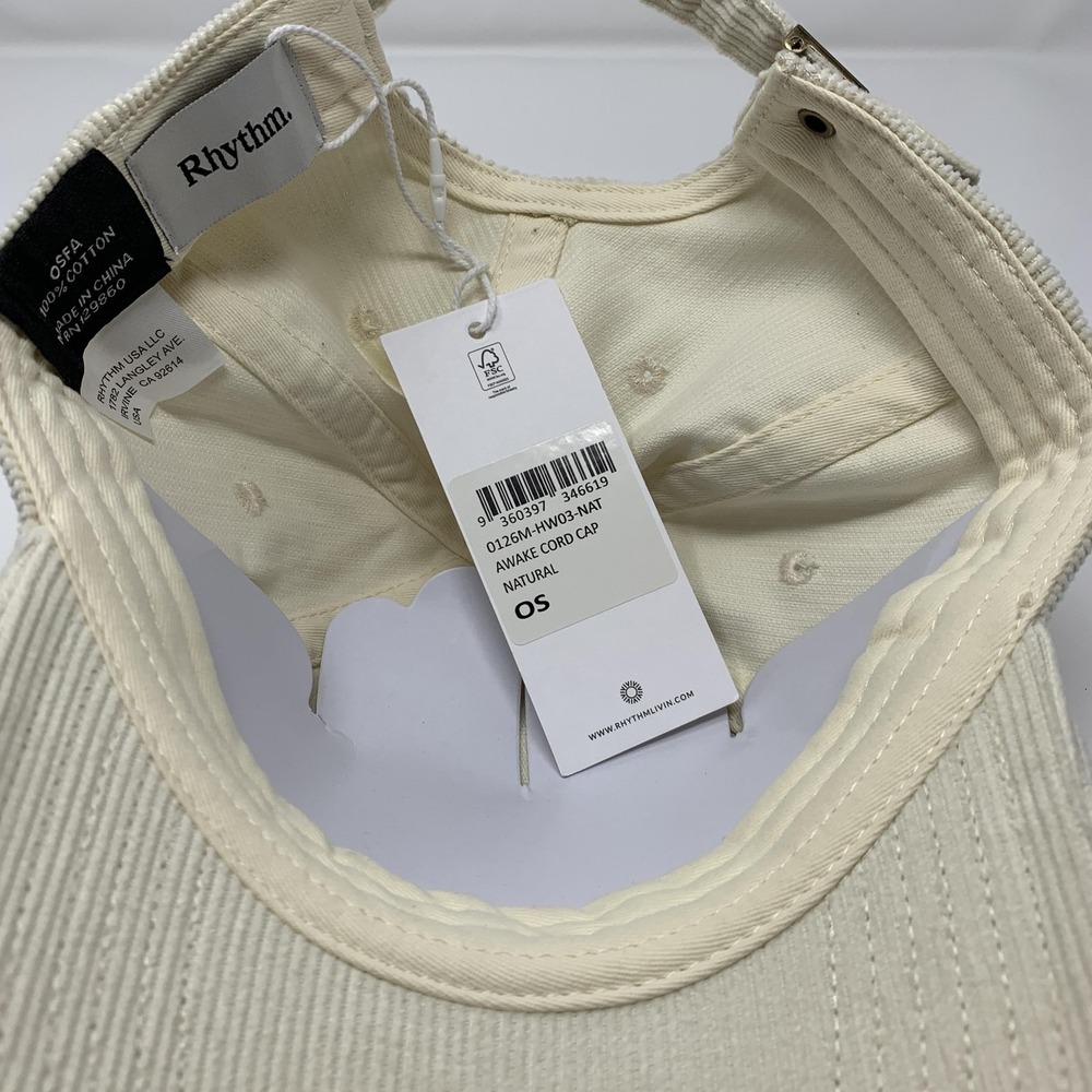Rhythm Awake Cord Cap Hat Cap Baseball Strap Back White Corduroy One Size Mens - Picture 7 of 7